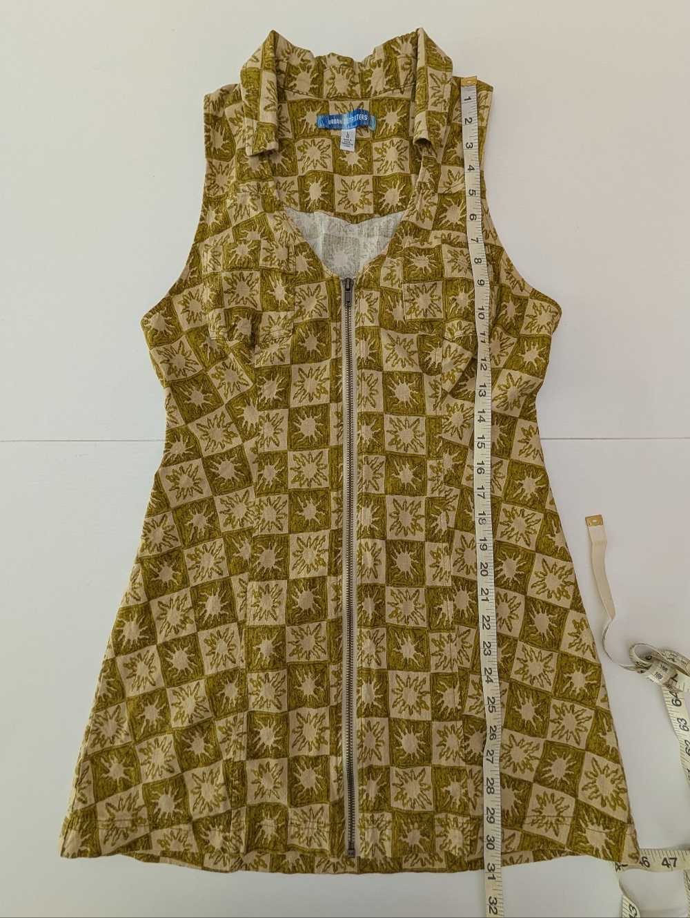 Urban Outfitters Freya Sunshine Collared Zip Mini Dress Sz L Linen Blend Green - Picture 9 of 12